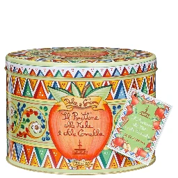 500 g Apple and Cinnamon Panettone with a Multicolor Tin Box