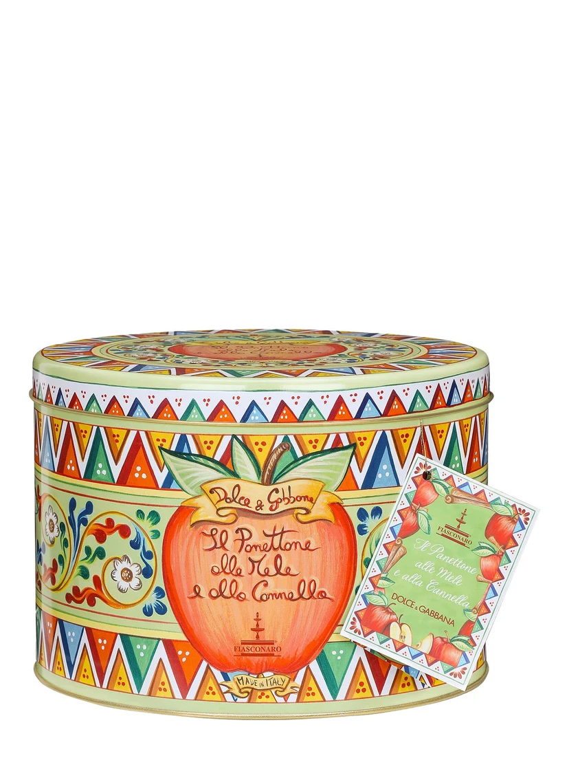 500 g Apple and Cinnamon Panettone with a Multicolor Tin Box
