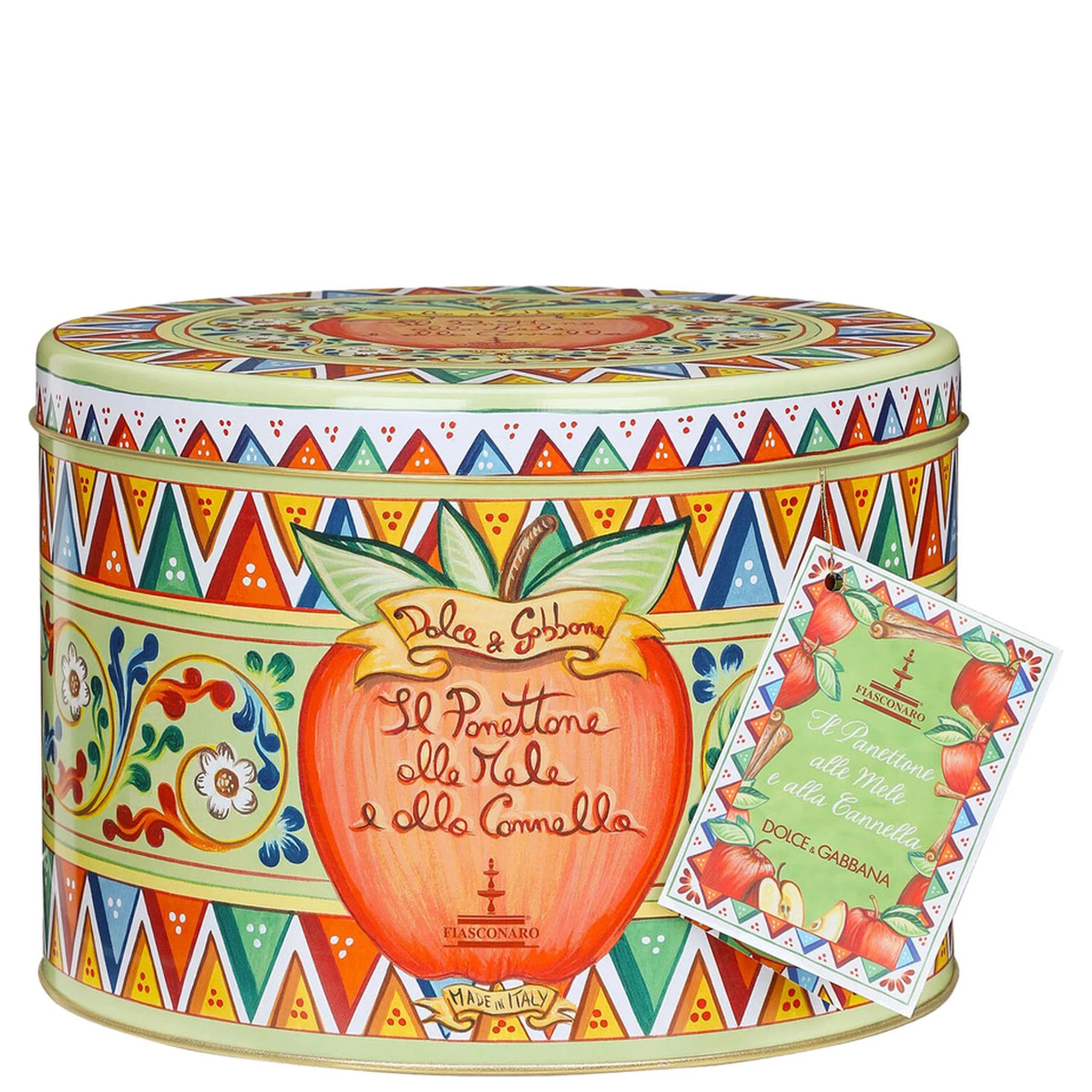500 g Apple and Cinnamon Panettone with a Multicolor Tin Box