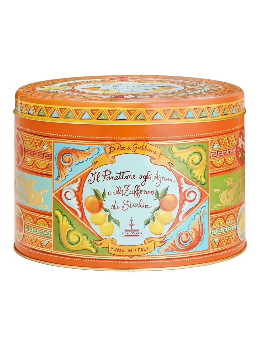 1 Kg Sicilian Citrus and Saffron Panettone with Orange Tin Box