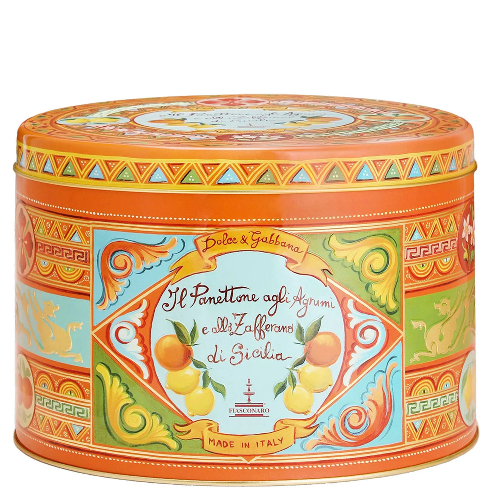 1 Kg Sicilian Citrus and Saffron Panettone with Orange Tin Box