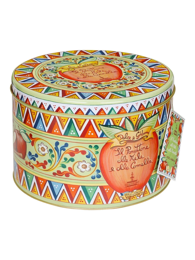 500 g Apple and Cinnamon Panettone with a Multicolor Tin Box
