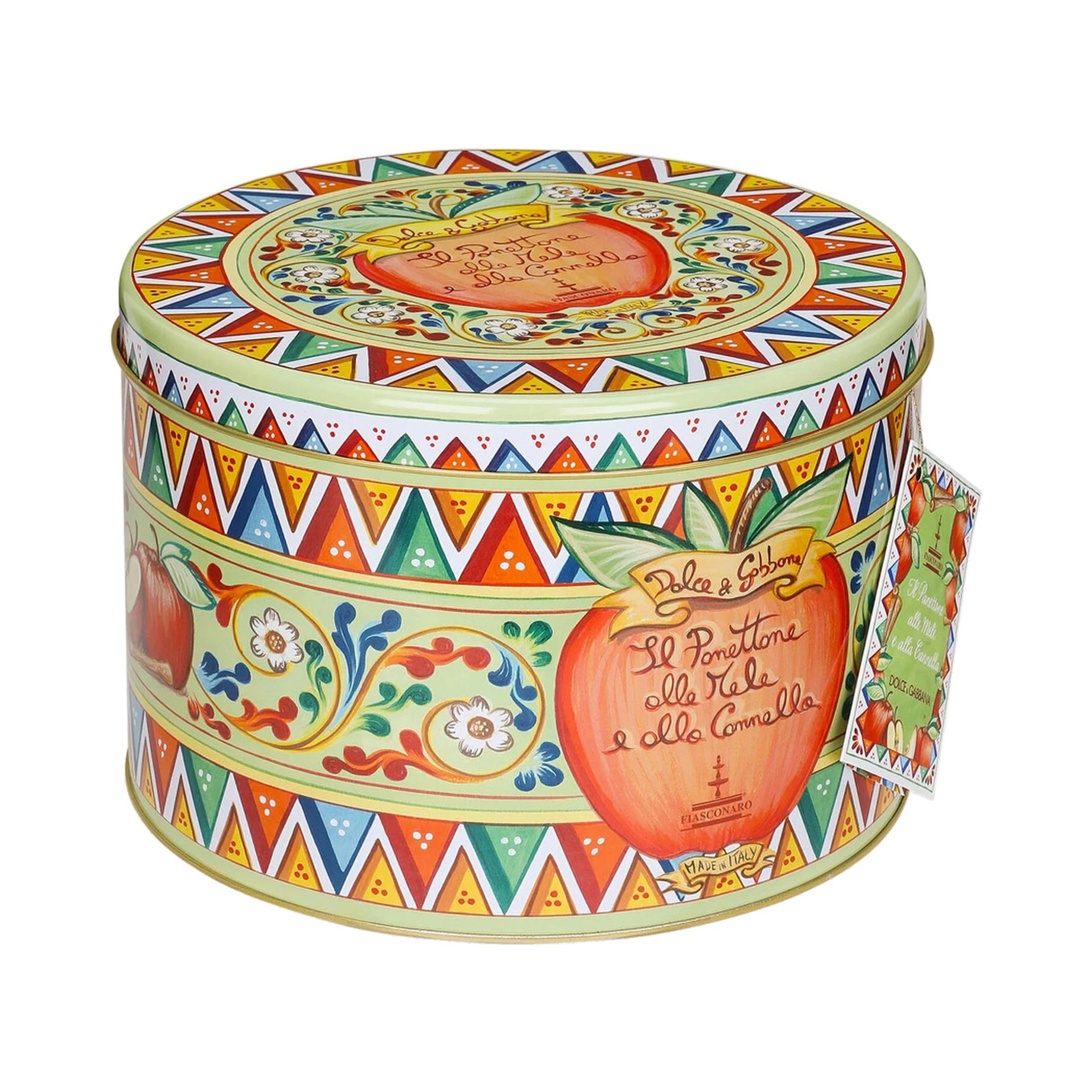 500 g Apple and Cinnamon Panettone with a Multicolor Tin Box