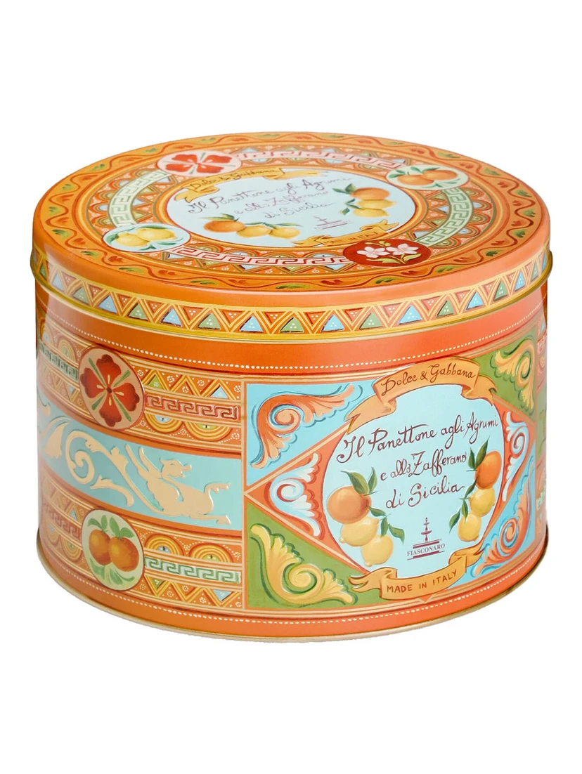 1 Kg Sicilian Citrus and Saffron Panettone with Orange Tin Box