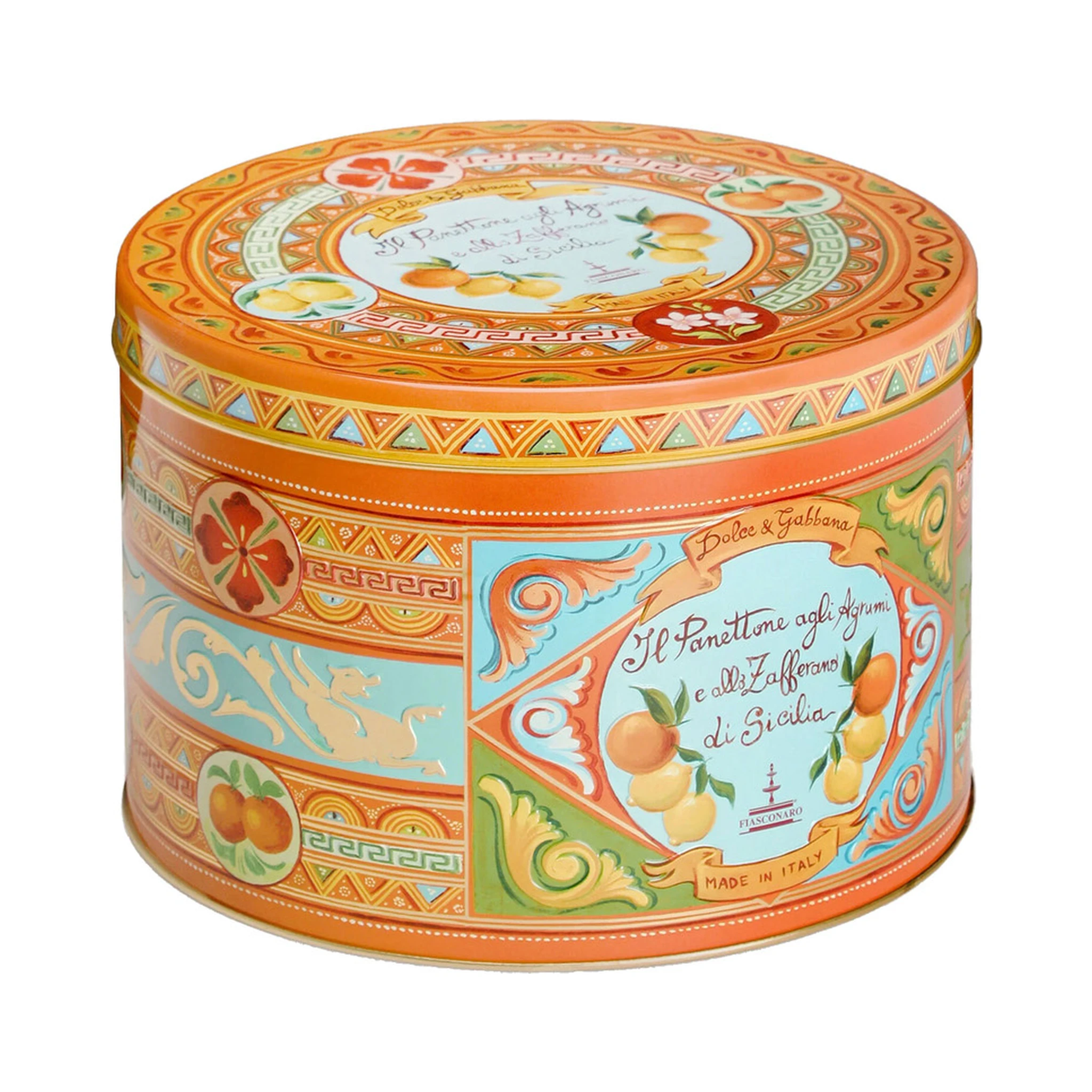 1 Kg Sicilian Citrus and Saffron Panettone with Orange Tin Box