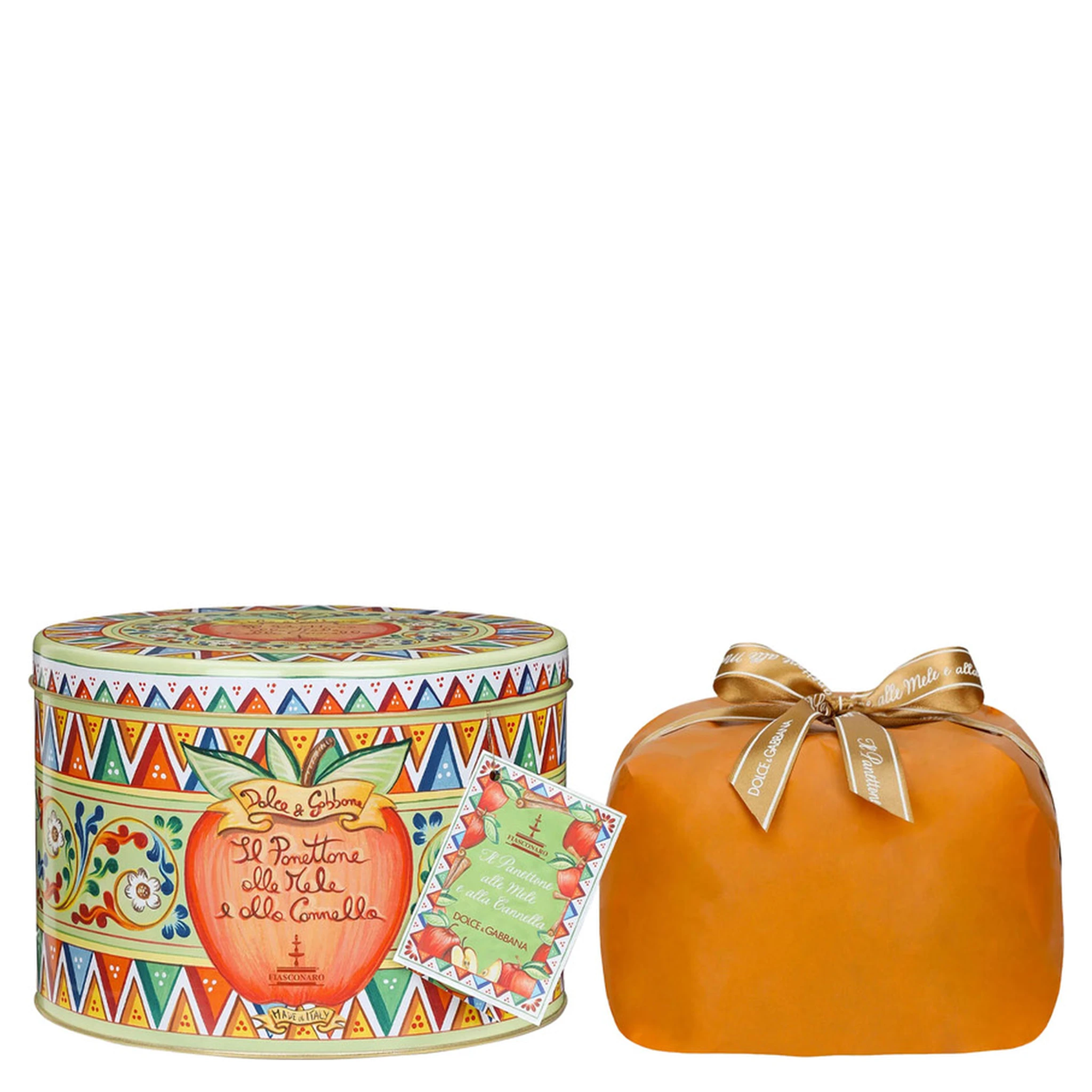 500 g Apple and Cinnamon Panettone with a Multicolor Tin Box