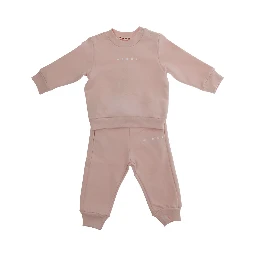 Pink Sweatshirt and Pants Set with Logo Lettering on the Front in Cotton Baby