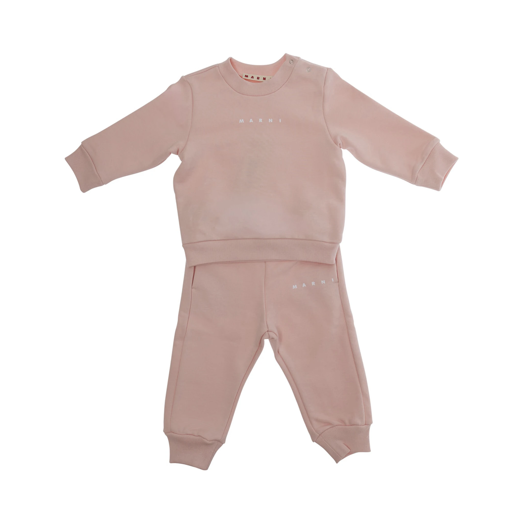 Pink Sweatshirt and Pants Set with Logo Lettering on the Front in Cotton Baby