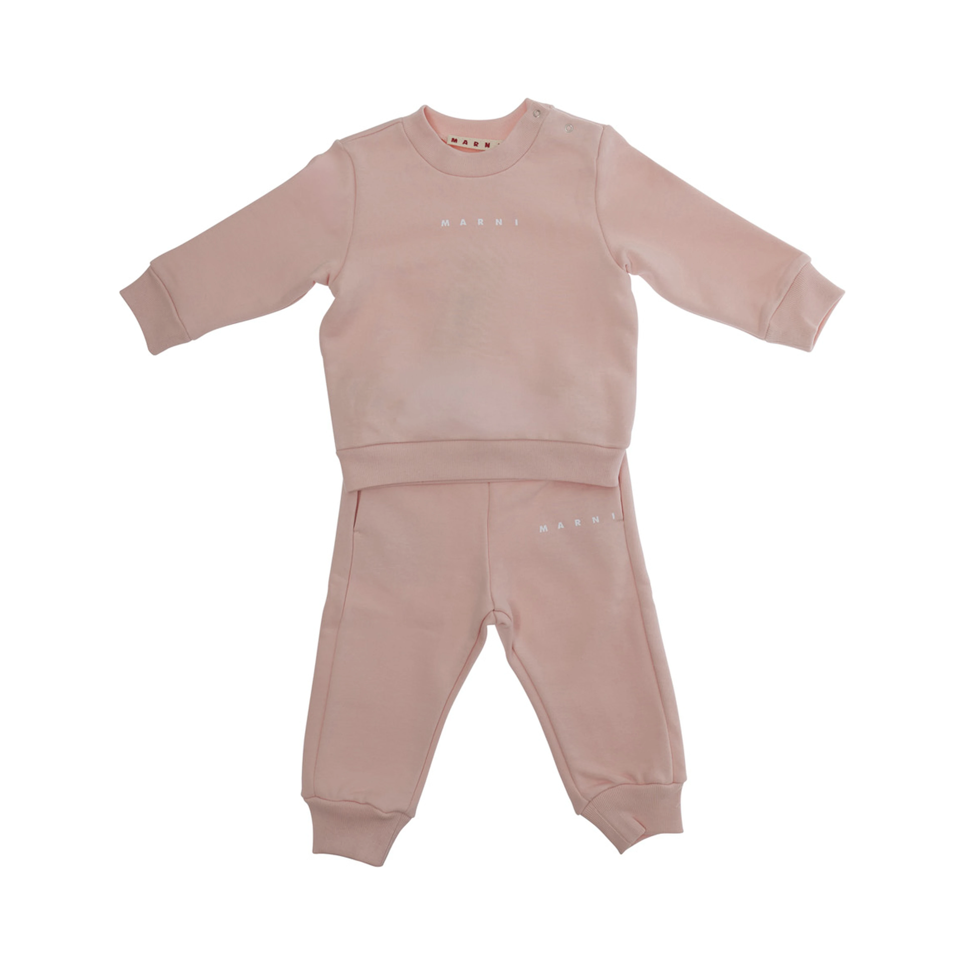 Pink Sweatshirt and Pants Set with Logo Lettering on the Front in Cotton Baby
