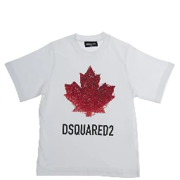 White Crewneck T-Shirt with Logo Lettering on the Front in Cotton Boy