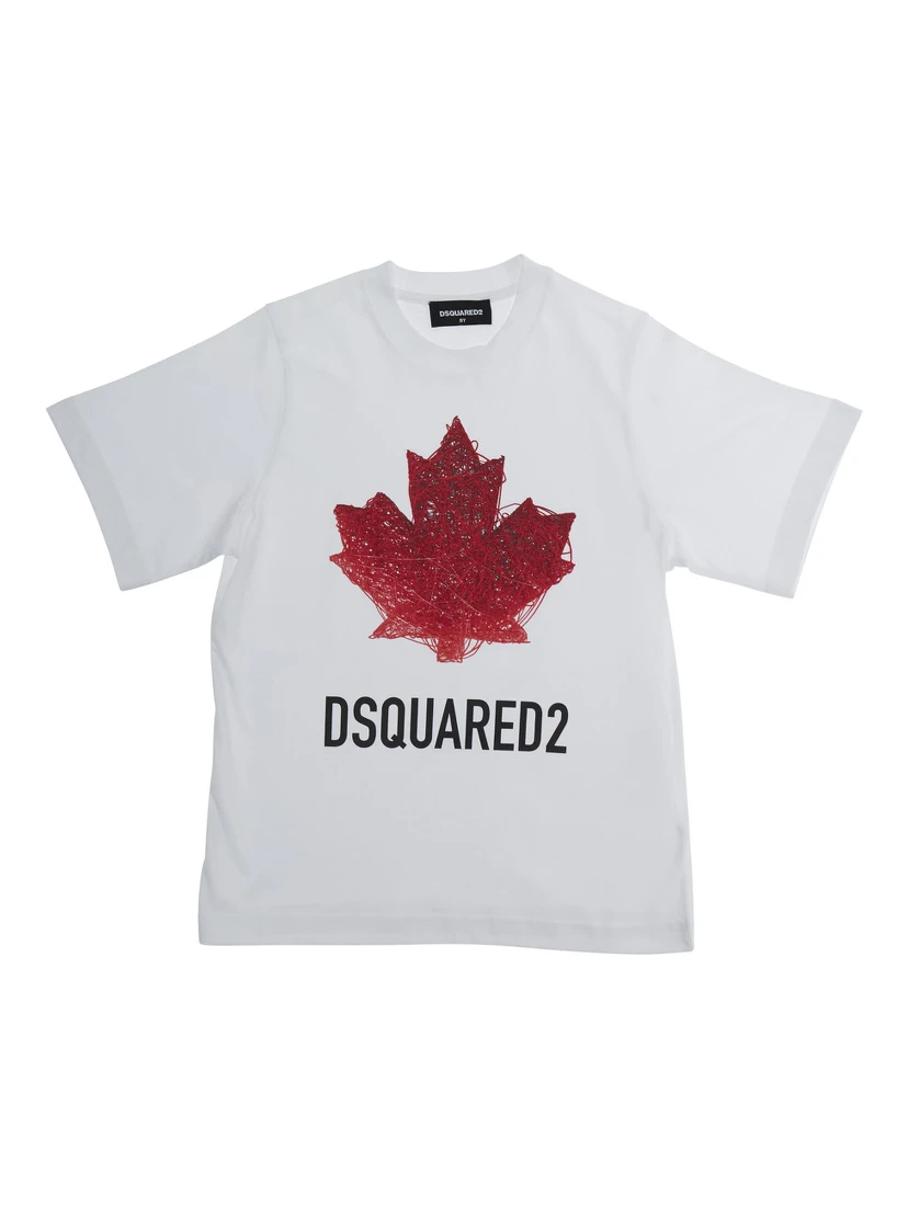 White Crewneck T-Shirt with Logo Lettering on the Front in Cotton Boy