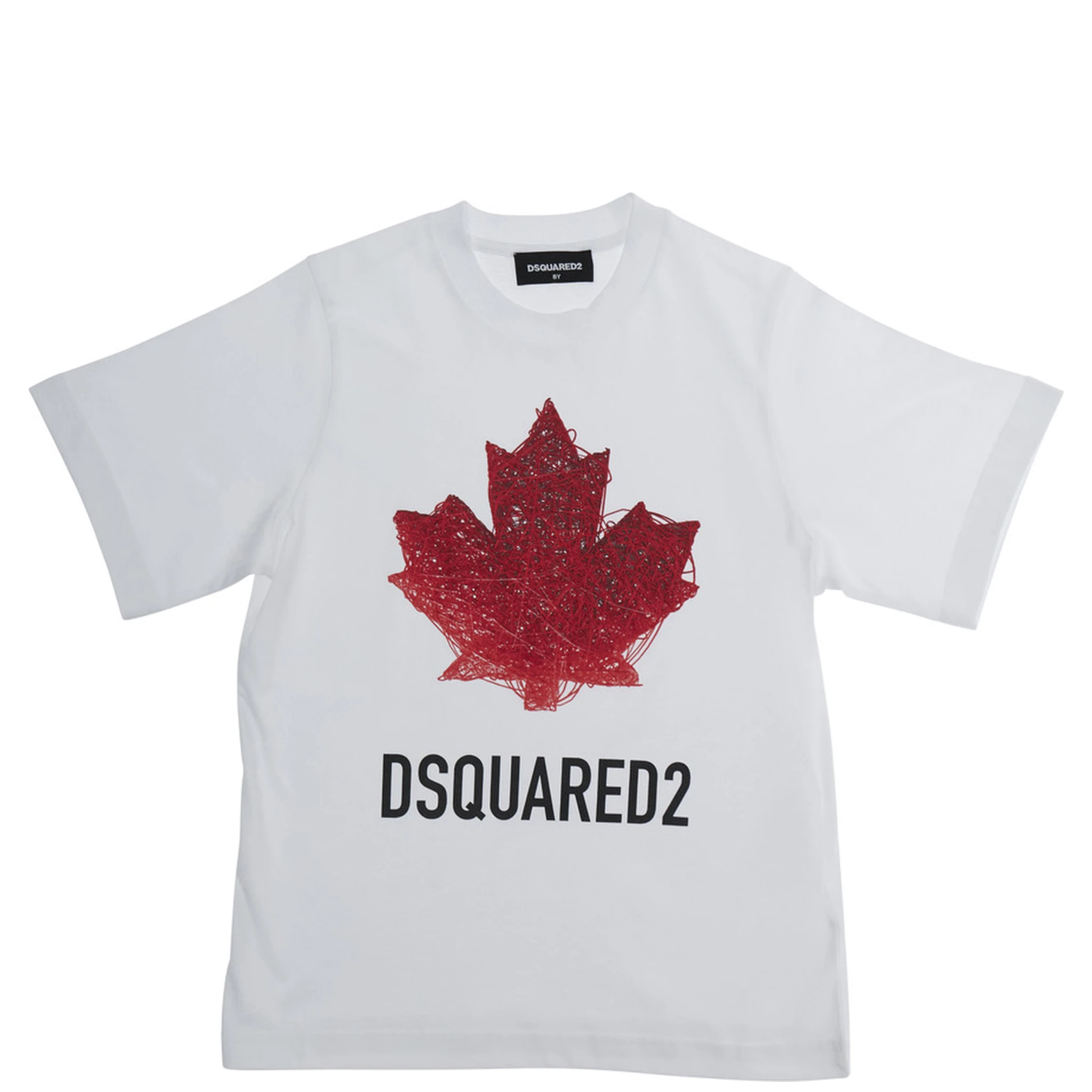 White Crewneck T-Shirt with Logo Lettering on the Front in Cotton Boy