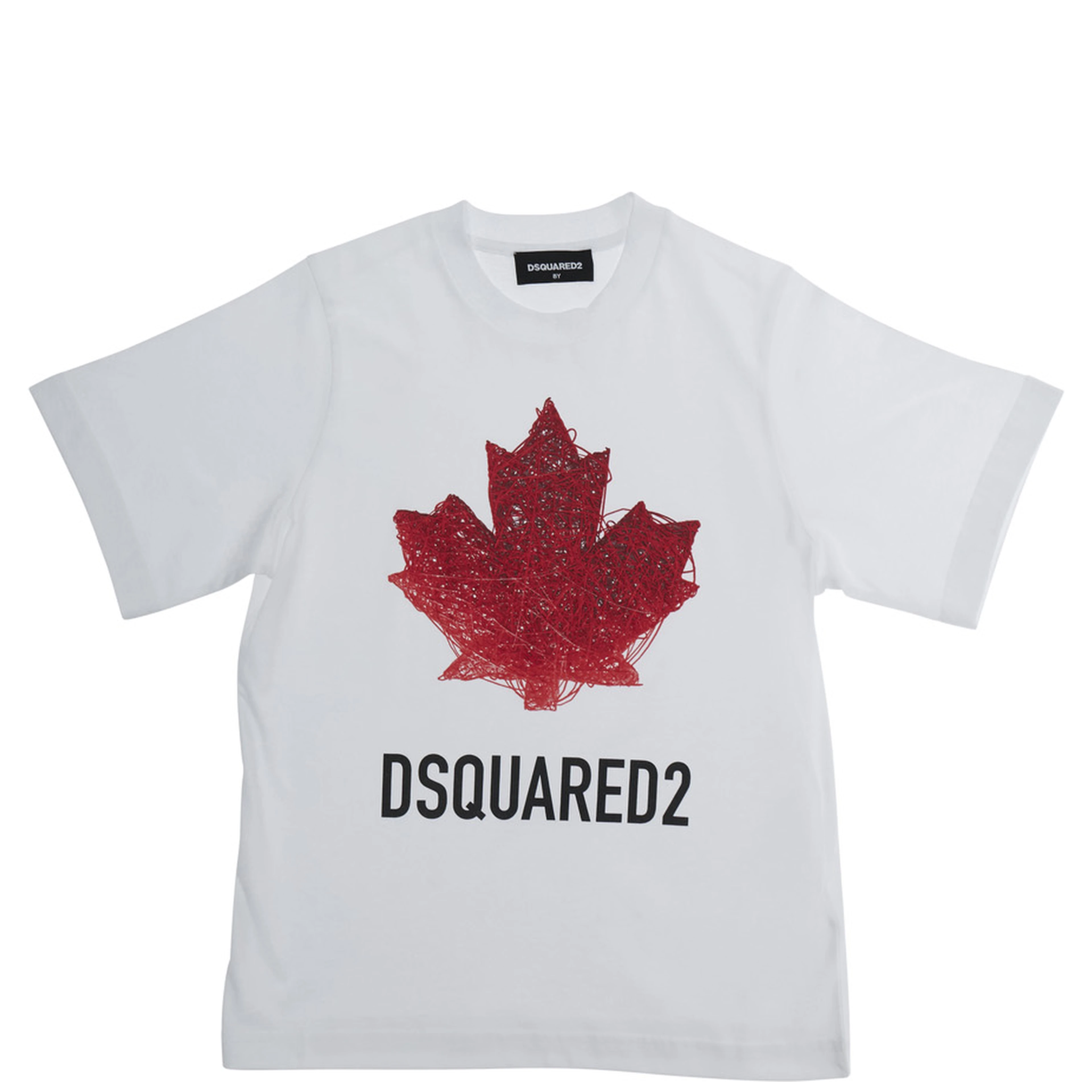 White Crewneck T-Shirt with Logo Lettering on the Front in Cotton Boy