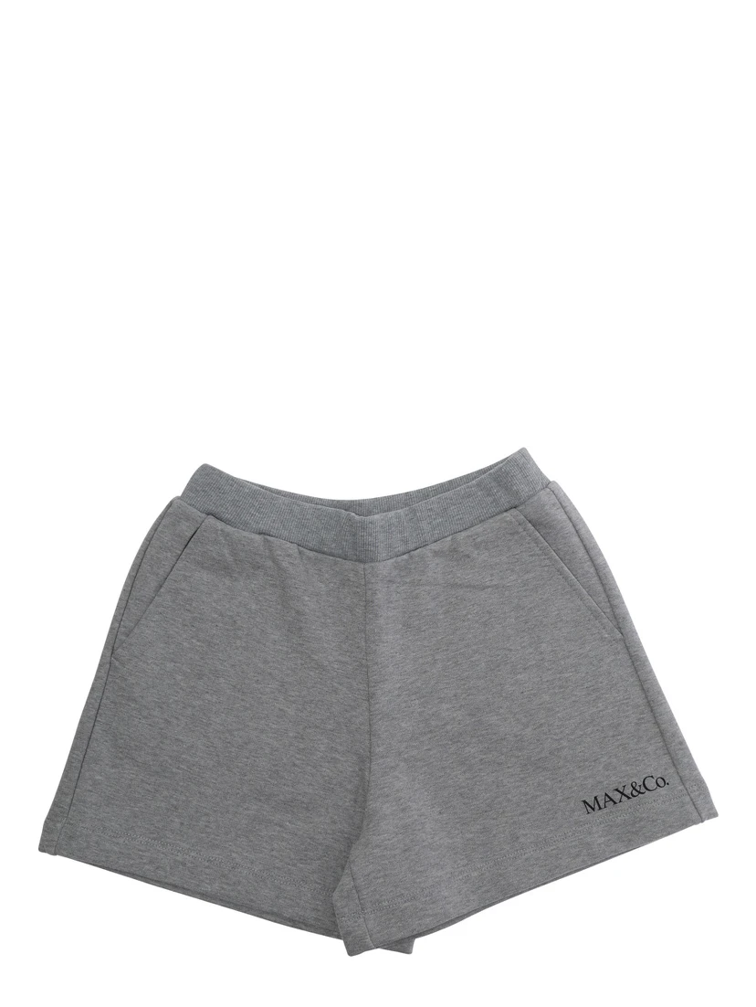Grey Shorts with Elastic Waist and Logo Lettering on the Front in Cotton Girl