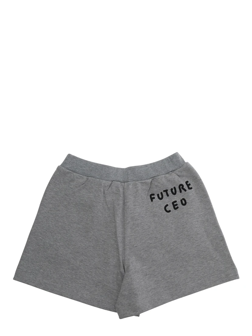 Grey Shorts with Elastic Waist and Logo Lettering on the Front in Cotton Girl