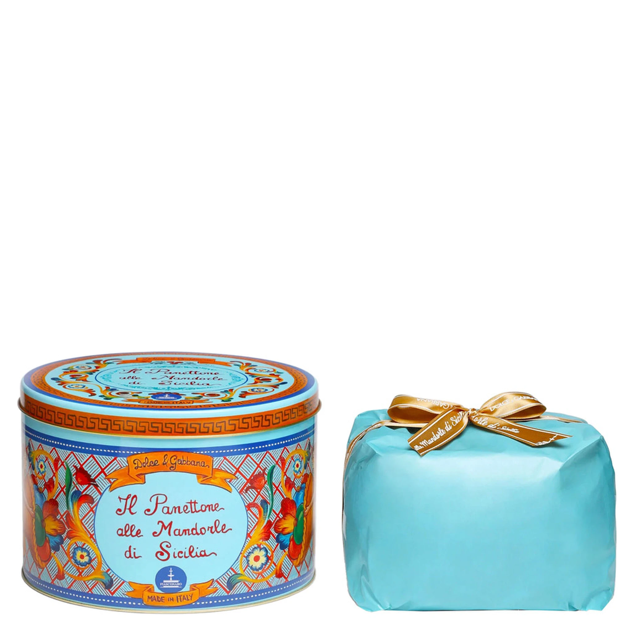 1 Kg Sicilian Almond Panettone with Light Blue Tin Box