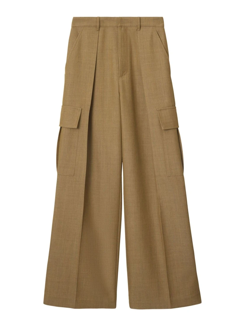 Wide-leg wool cargo trousers