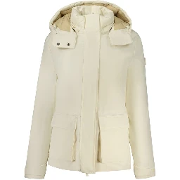 White Polyester Women Parka Jacket