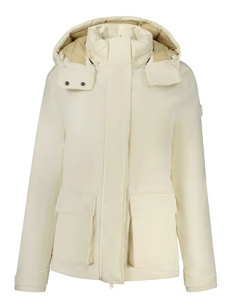 White Polyester Women Parka Jacket