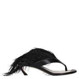 Black Leather Flip-Flop Sandals