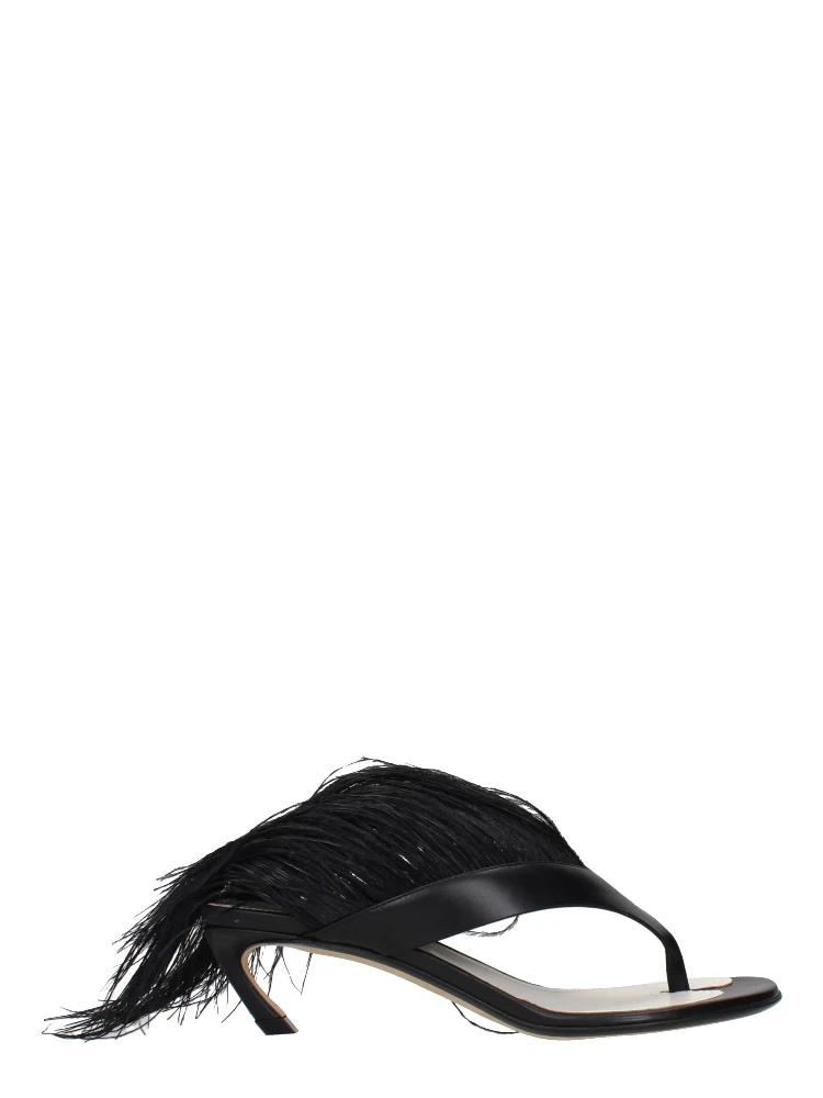 Black Leather Flip-Flop Sandals