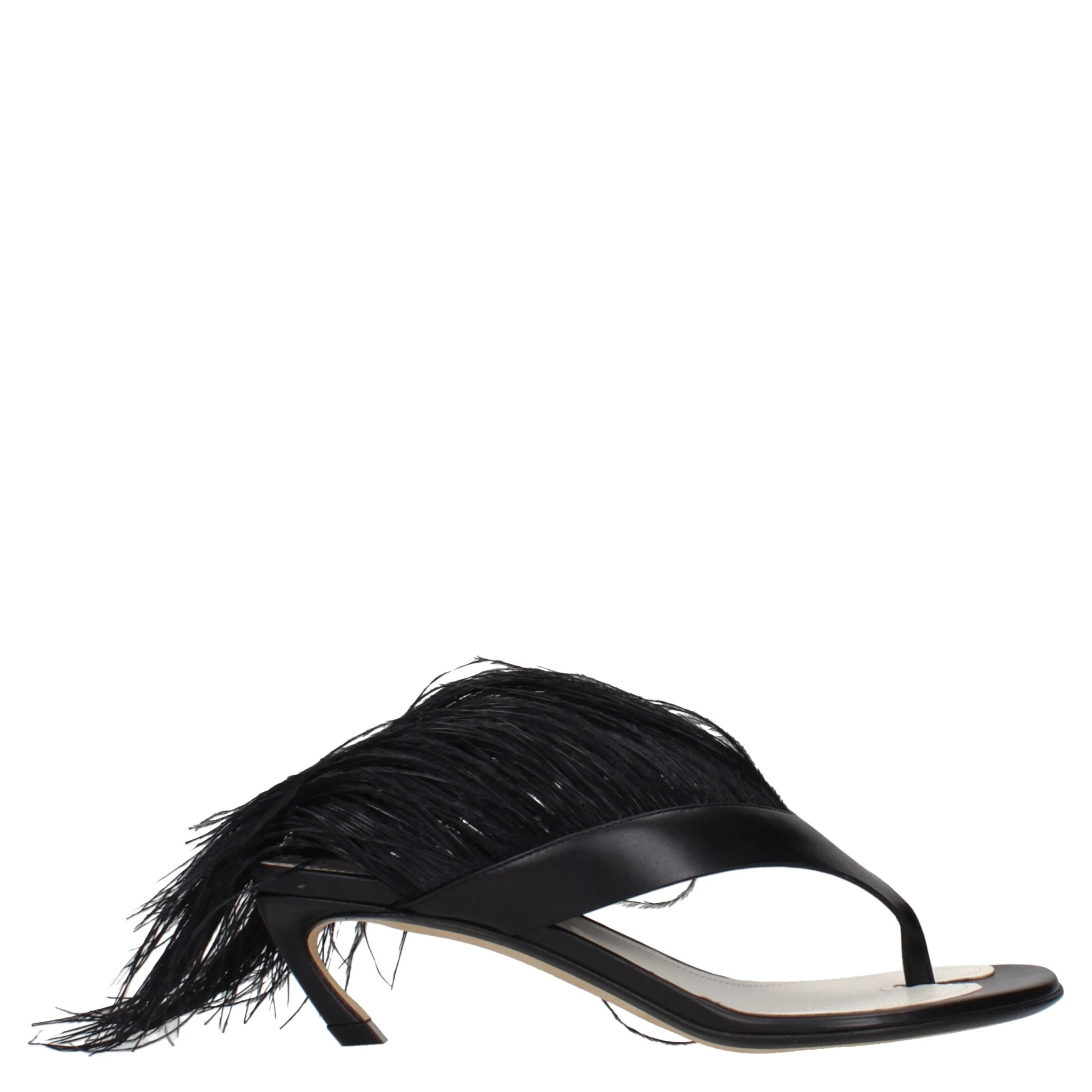 Black Leather Flip-Flop Sandals