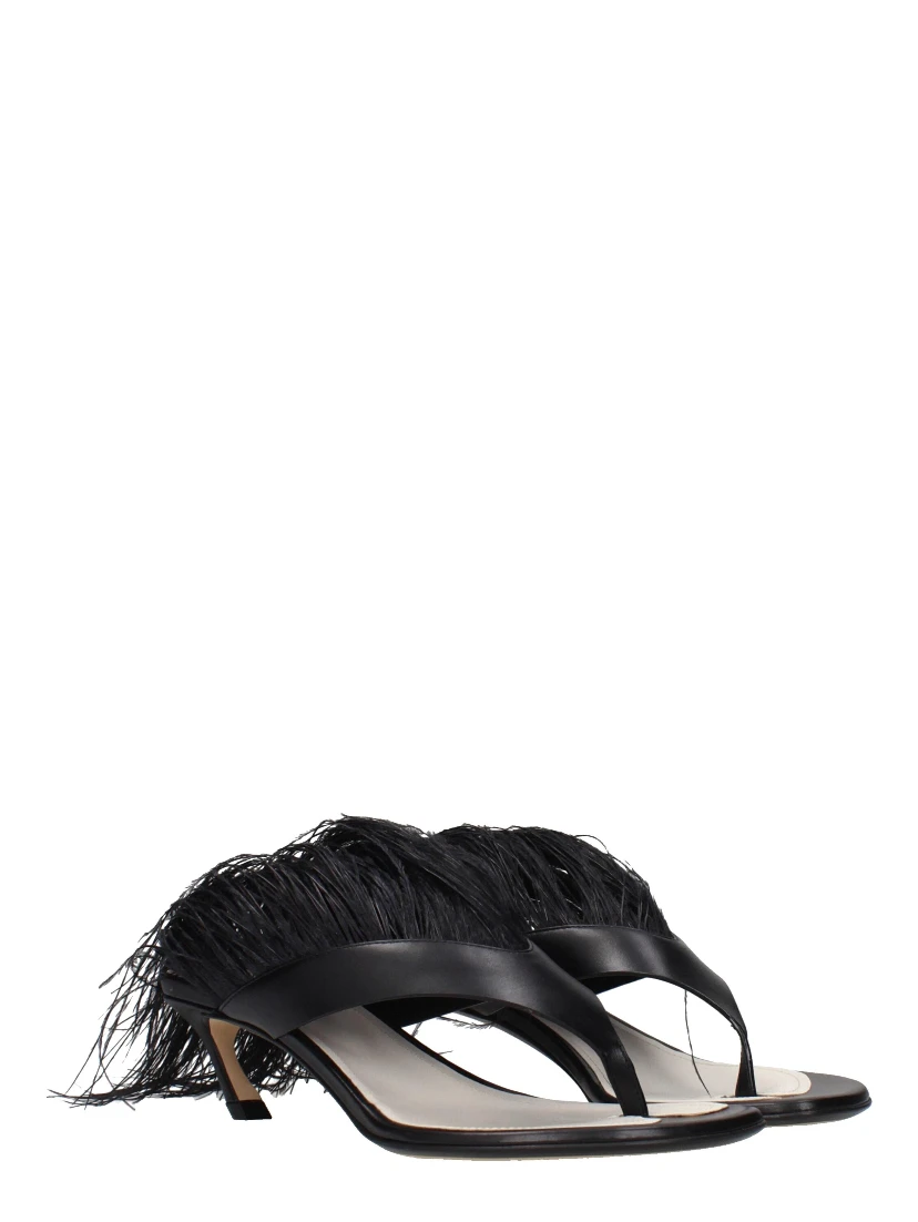 Black Leather Flip-Flop Sandals