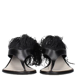 Black Leather Flip-Flop Sandals