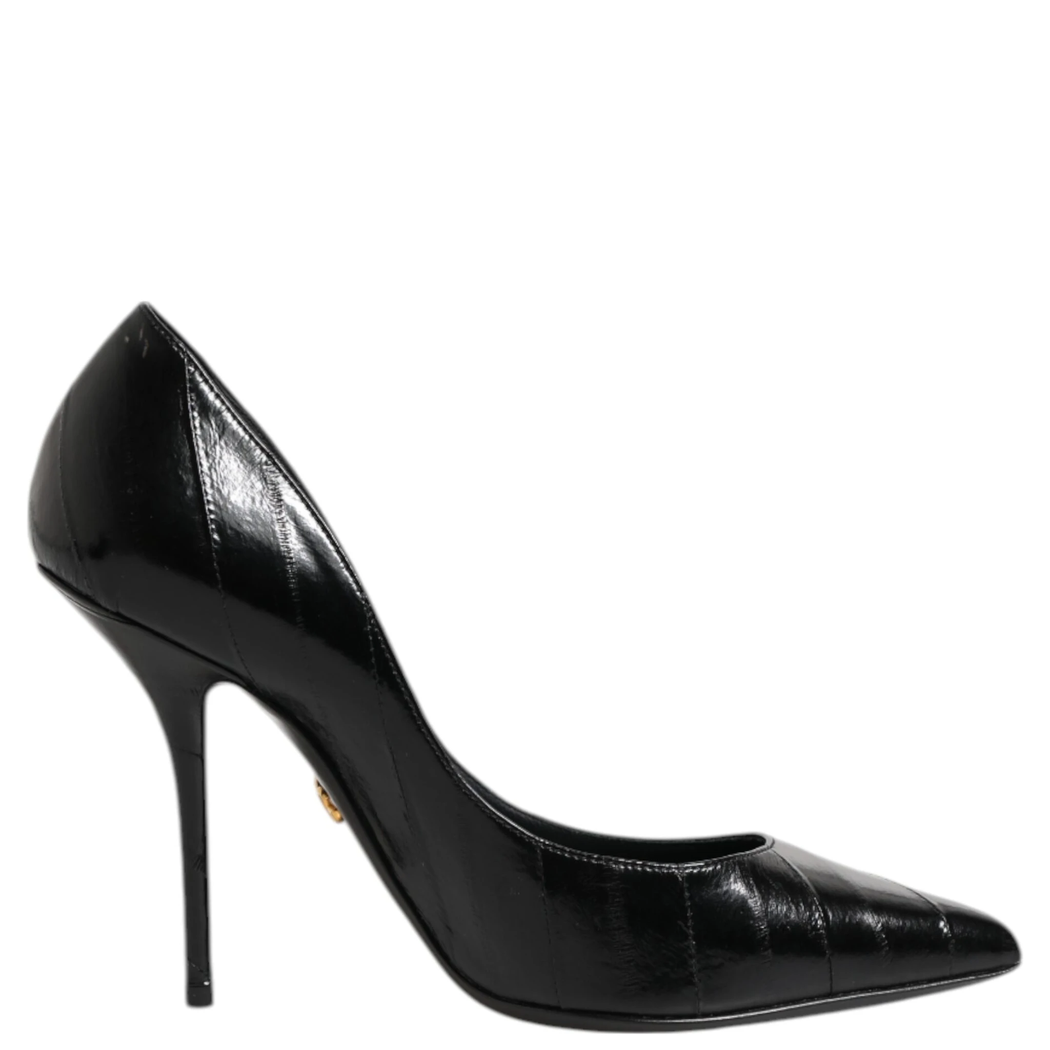 Black Leather Stiletto High Heels Pumps Shoes