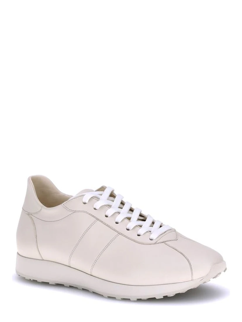 Cream Calf Leather Bos Taurus Low Top Sneakers