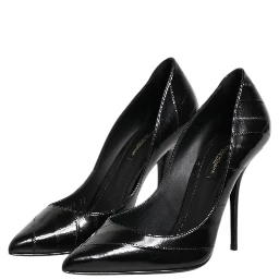 Black Leather Stiletto High Heels Pumps Shoes