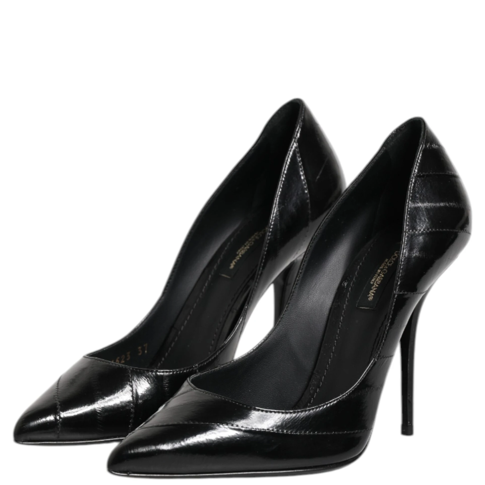 Black Leather Stiletto High Heels Pumps Shoes