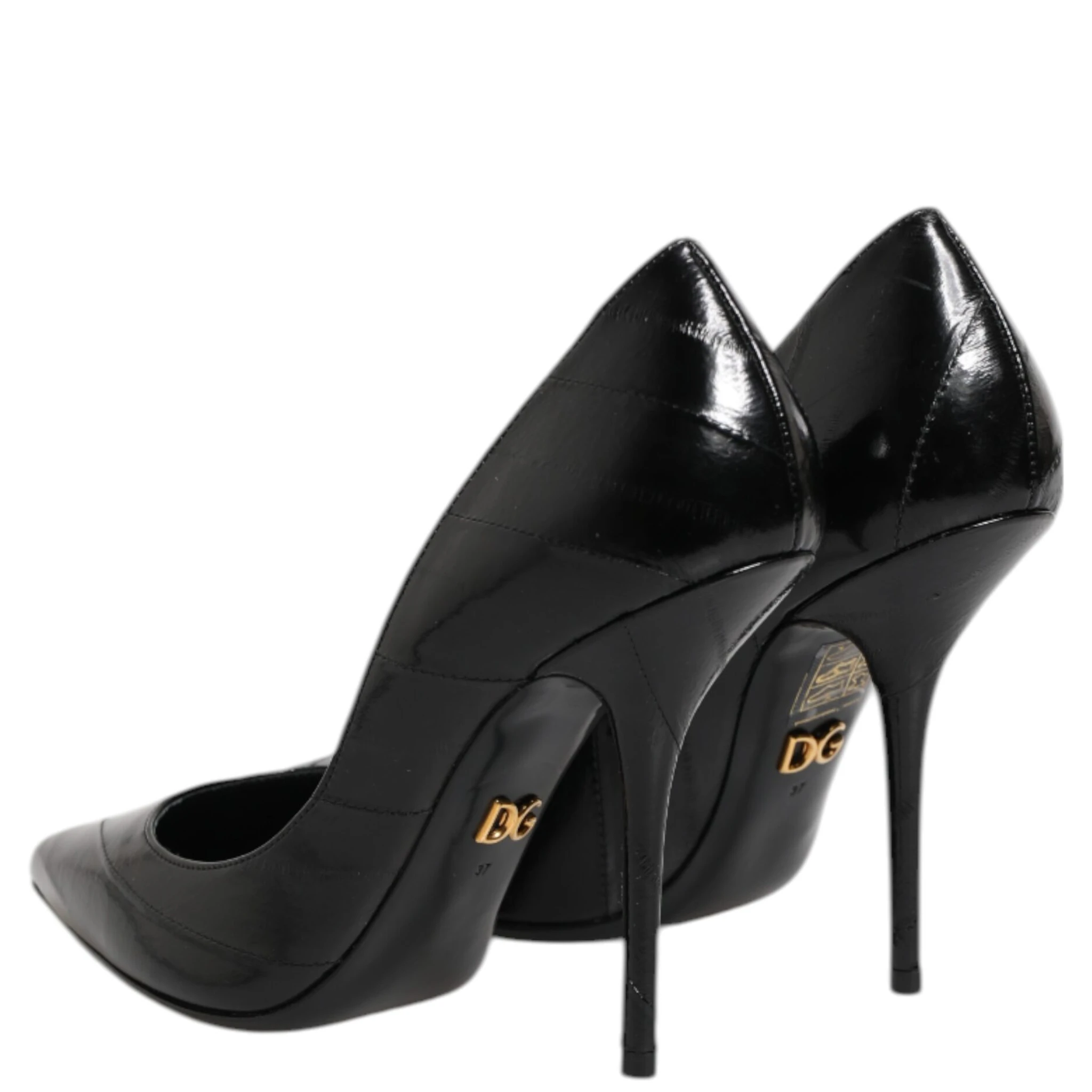 Black Leather Stiletto High Heels Pumps Shoes