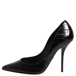 Black Leather Stiletto High Heels Pumps Shoes