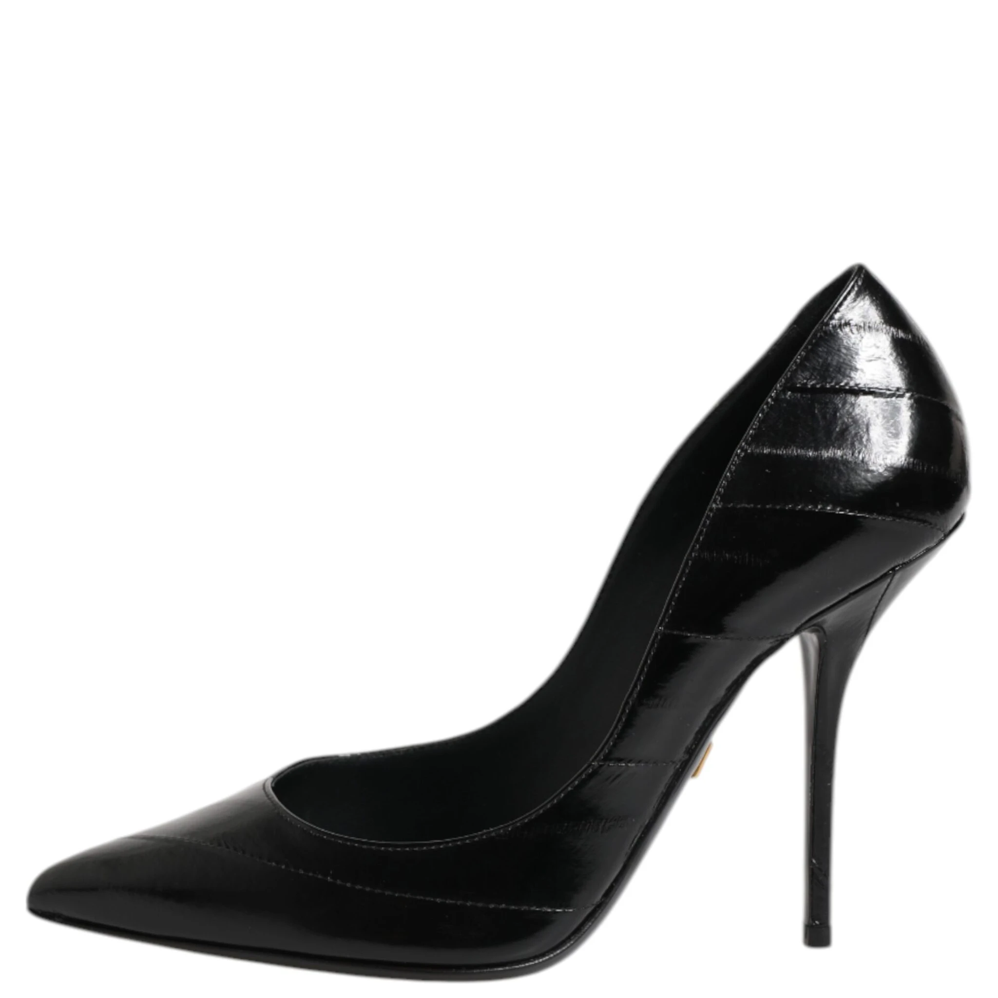 Black Leather Stiletto High Heels Pumps Shoes