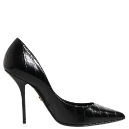 Black Leather Stiletto High Heels Pumps Shoes