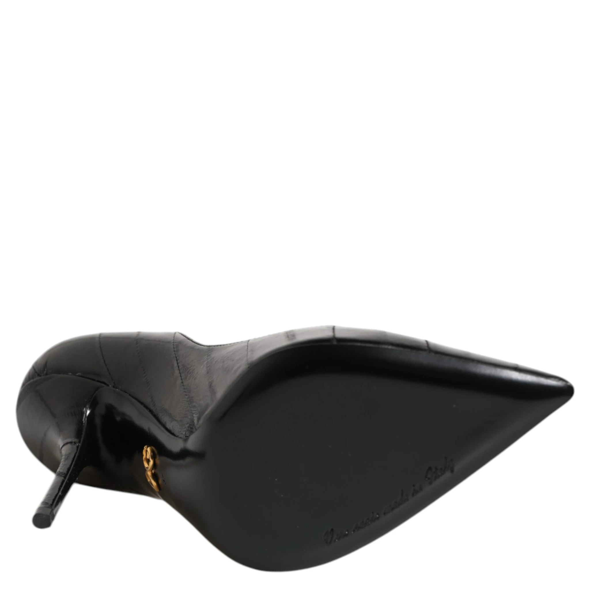 Black Leather Stiletto High Heels Pumps Shoes