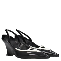 Black Leather Wedge Sandals