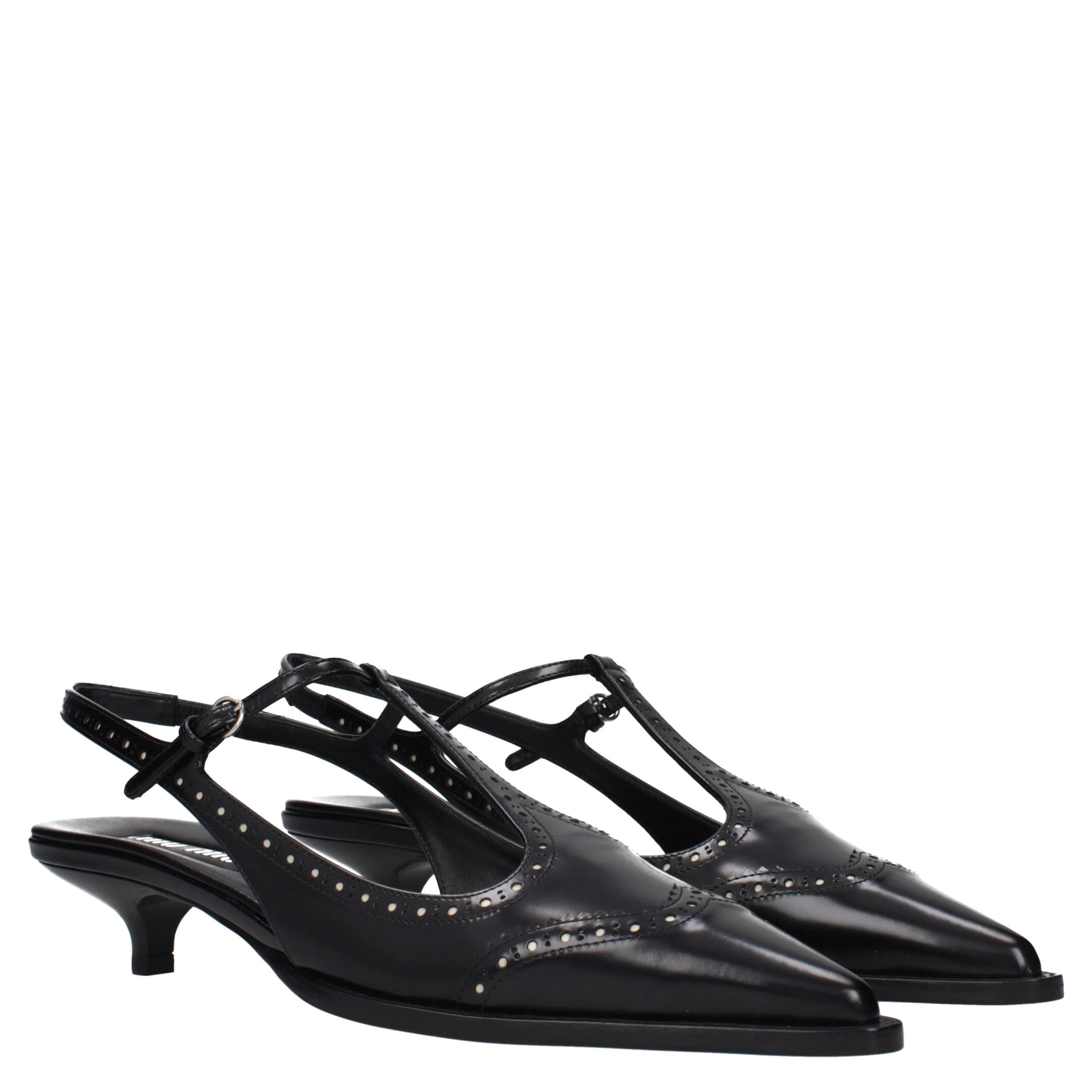 Black Leather Mid Heel Pumps