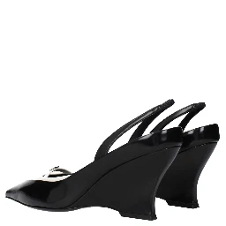 Black Leather Wedge Sandals