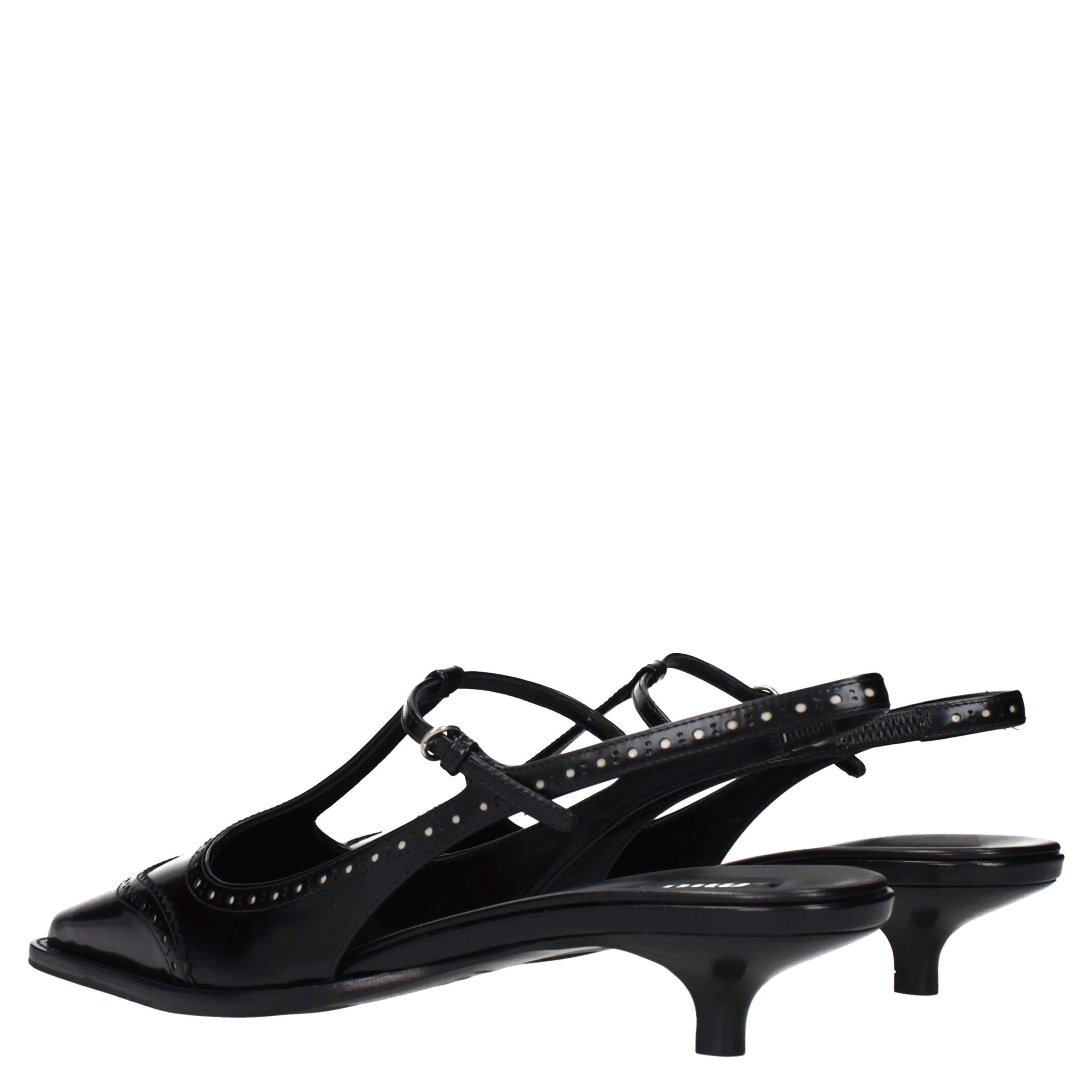 Black Leather Mid Heel Pumps