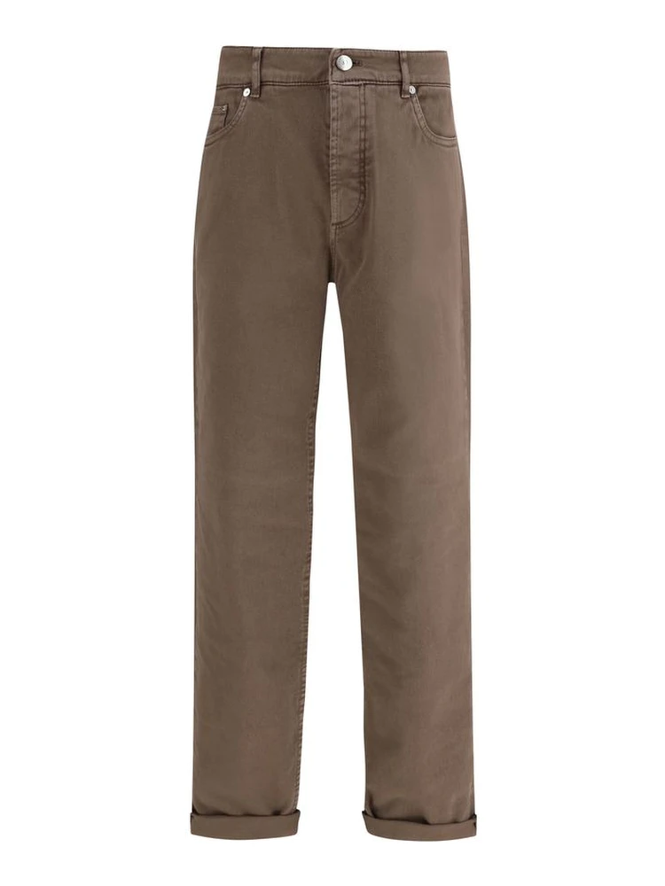 Brown Cotton Relaxed Fit Jeans