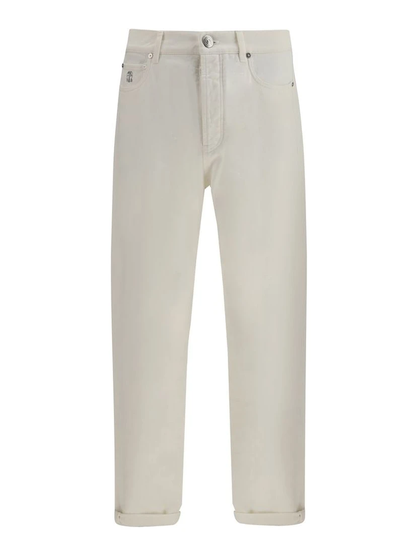 White Cotton Straight-Leg Jeans