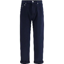 Blue Cotton Straight-Leg Jeans