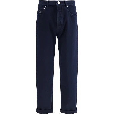 Blue Cotton Straight-Leg Jeans