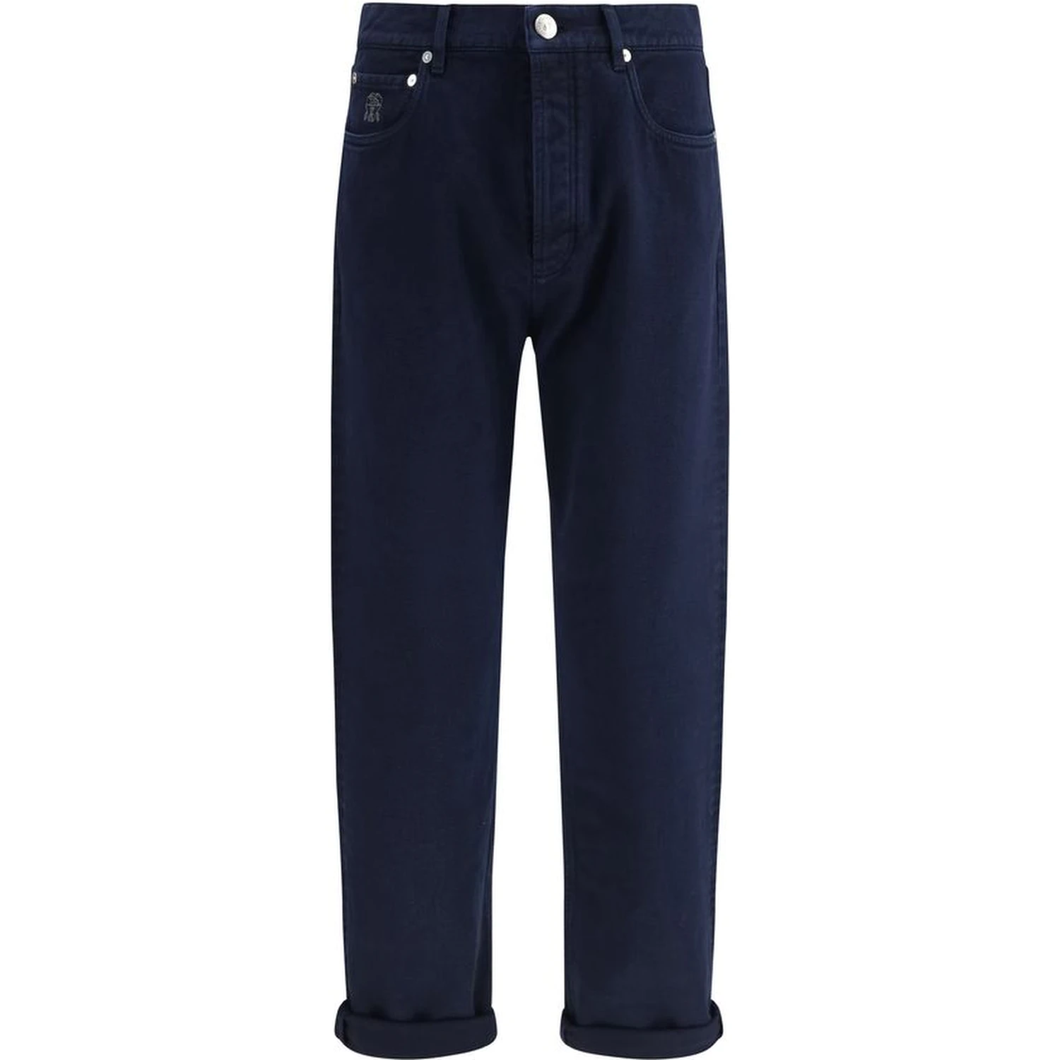 Blue Cotton Straight-Leg Jeans