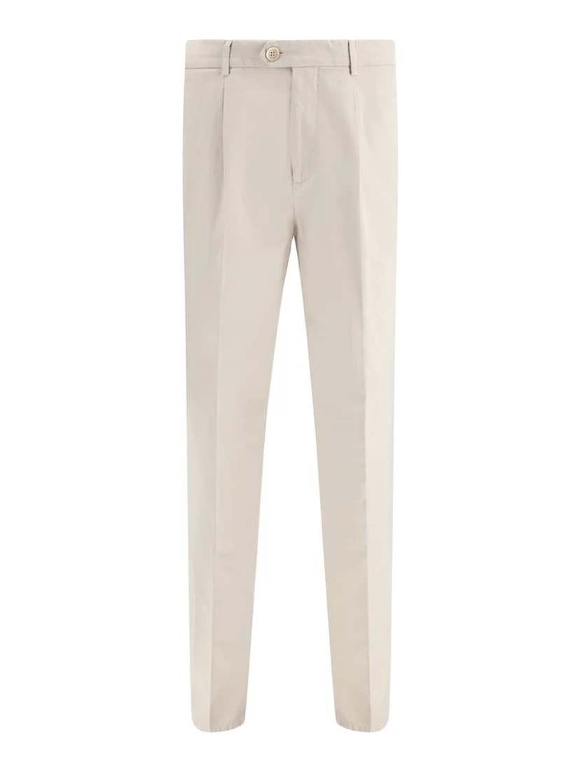 Cream Cotton Casual Pants