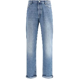 بنطلون جينز أزرق فاتح من القطن بقصة مستقيمة