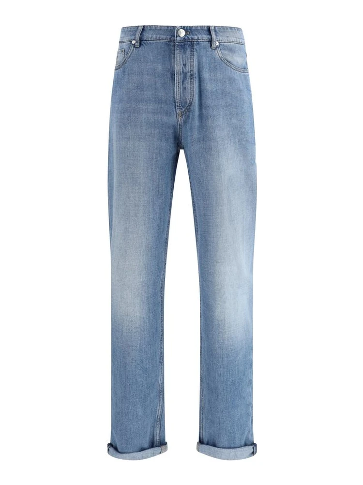 Light Blue Cotton Straight-Leg Jeans