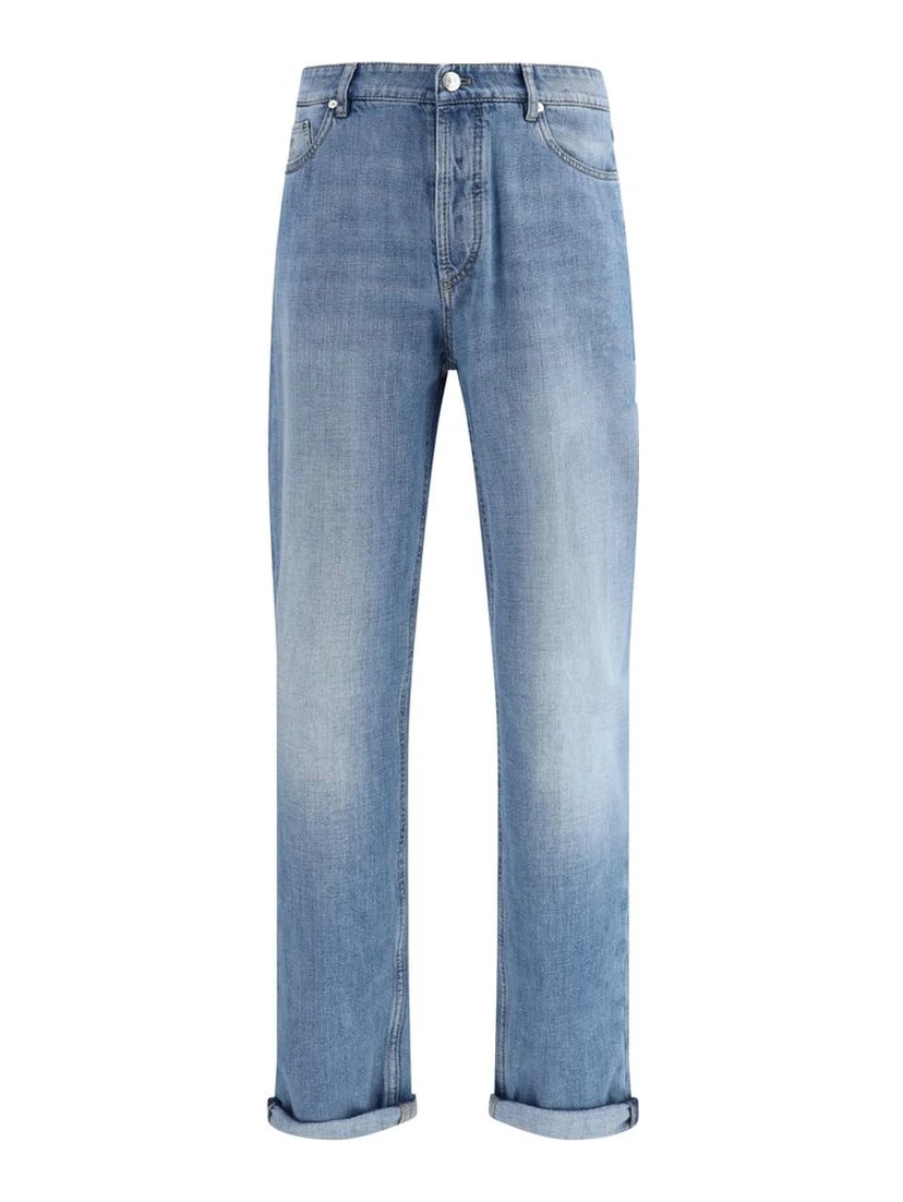 Light Blue Cotton Straight-Leg Jeans